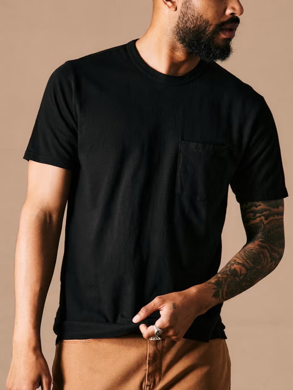 Huckberry Flint & Tinder Vintage Slub Pocket T-Shirt Black Cotton Minimalist-L